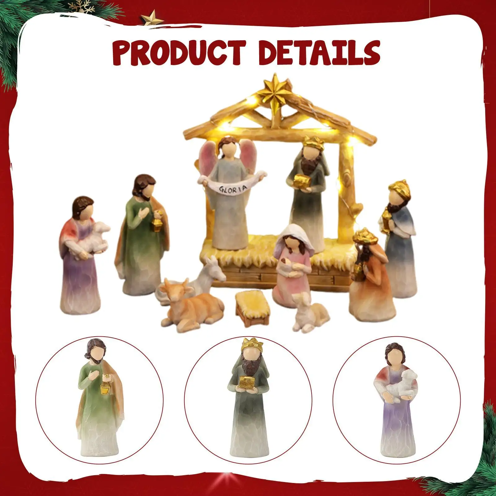 تماثيل ميلاد عيد الميلاد مع أضواء LED مجموعة ميلاد عيد الميلاد الصغيرة هدية الديكور الديني للمدفأة في الأماكن المغلقة والخارجية #5