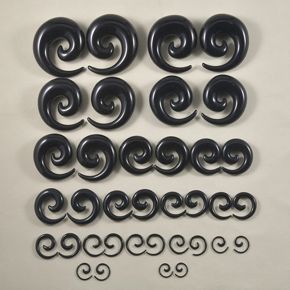 1 para akrylowe czarne ucho spiralny Expander zatyczki do uszu spiralne przekłuwanie uszu nosze biżuteria do ciała 1.2mm-24mm Piercing biżuteria