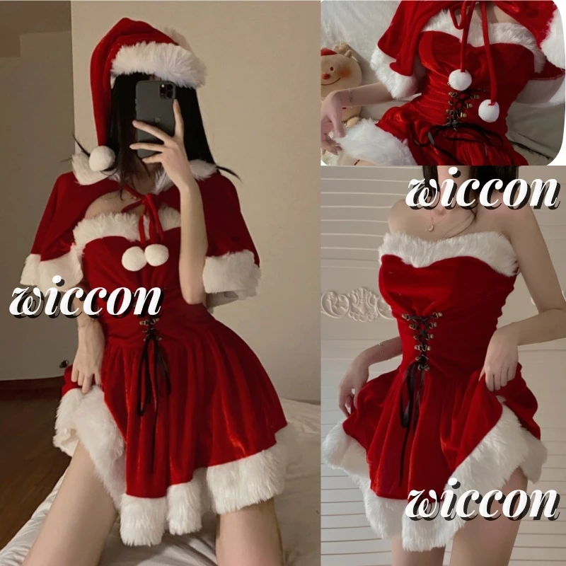 

2025 Christmas Xmas Lady Santa Claus Cosplay Costume Winter Bunny Girl Cape Cloak Hat Outfits Halloween Cloak Women Custome