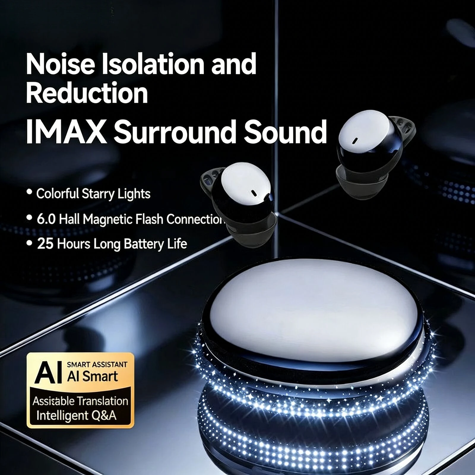 

Starry Sky Mini Sleep Bluetooth Earbuds Noise Canceling HiFi Stereo Stylish Decorative Lights Extra-Long Battery for Music Relax