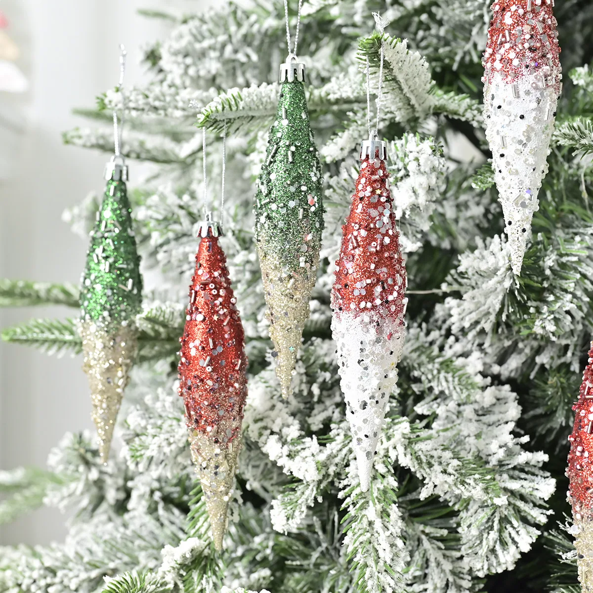 

6Pcs Glitter Painted Christmas Tree Christmas Balls Decorative Sequins Teardrop Christmas Balls Home Wall Decor Hanging Hangings