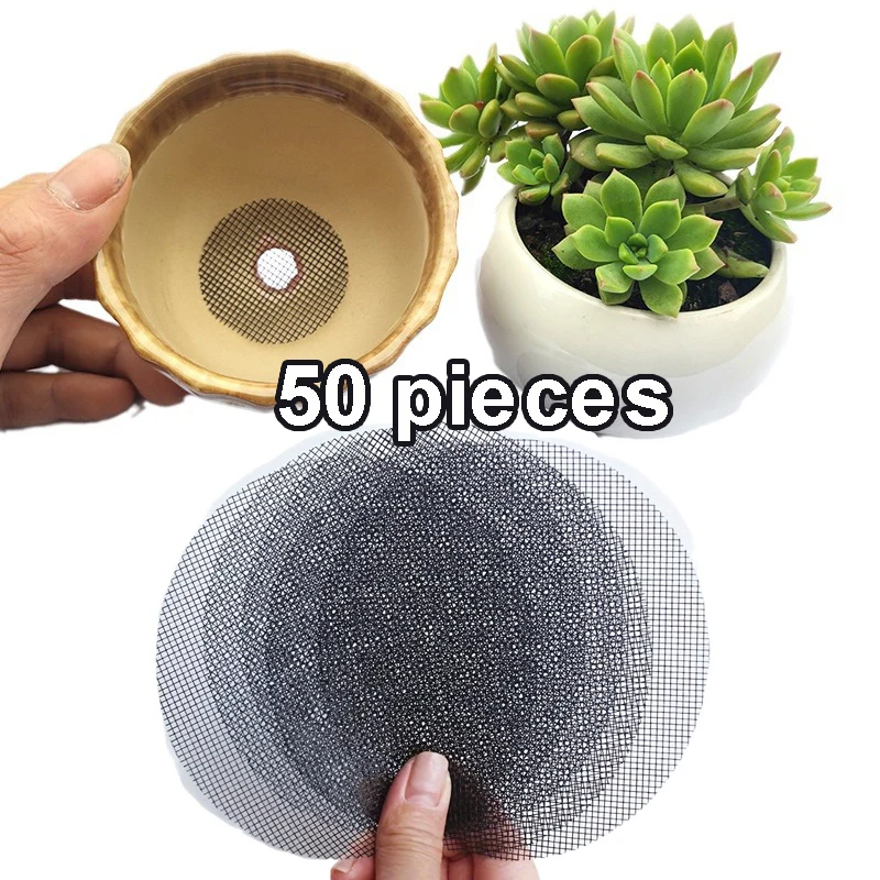 50pcs Round Drainage Mesh Pads for Flower Pots - Breathable, Prevents Soil Leakage, Reusable Mesh for Bonsai, Gardening Mesh