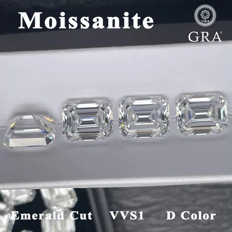 

Moissanite Stone Emerald Cut VVS1 D Color Gemstone Diy Charms Jewelry Material Pass Diamond Tester with Certificate