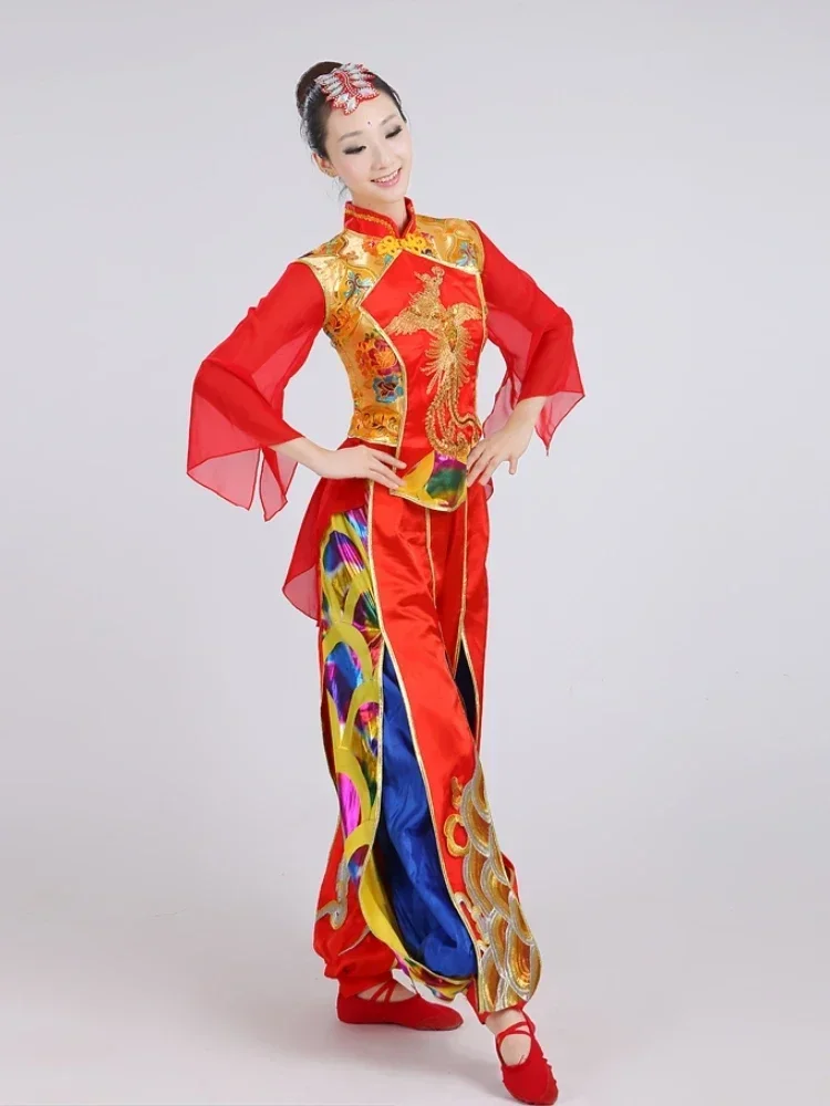 Ropa tradicional china de danza Yangko, elegante Hanfu, actuación de baile de abanico, ropa de equipo de tambor de cintura nacional de estilo chino