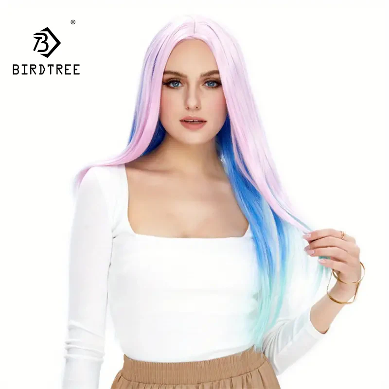 24 Inch Pink Blue Wig With Rose Net Cap, Straight Style, Suitable for Daily Wear, Parties, Halloween, Christma J48801S