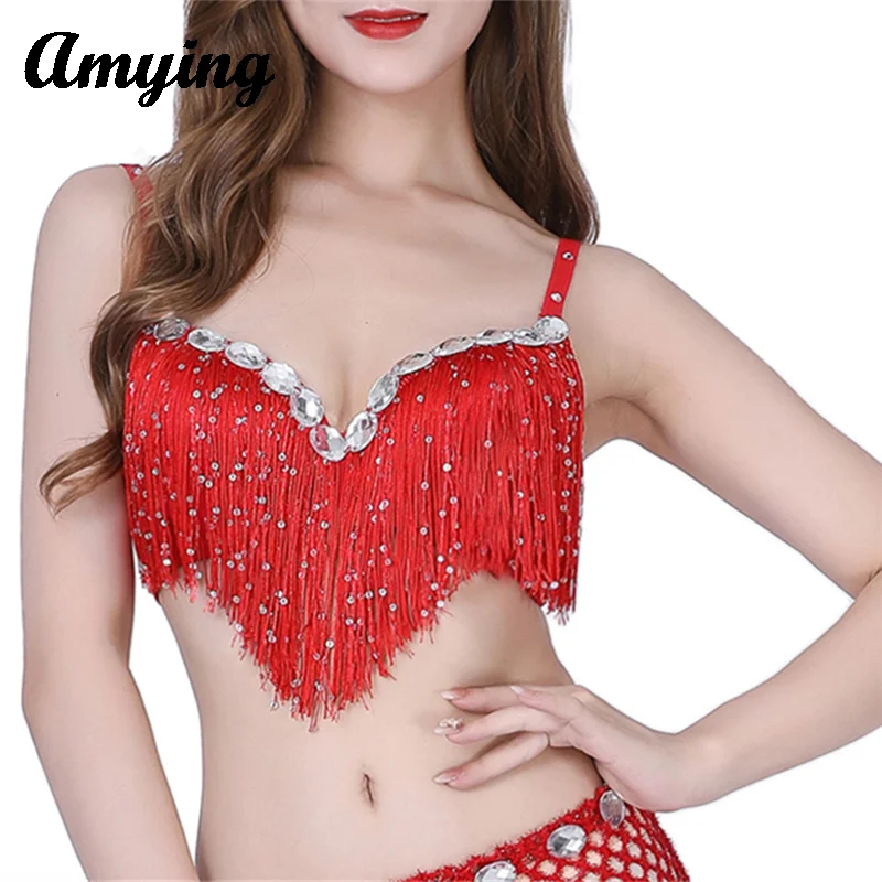 2024 Reggiseno di danza del ventre da donna Top Performance sul palco Top Reggiseno sexy con nappe Ladies Night Club Stage Paillettes Reggiseno regolabile con perline