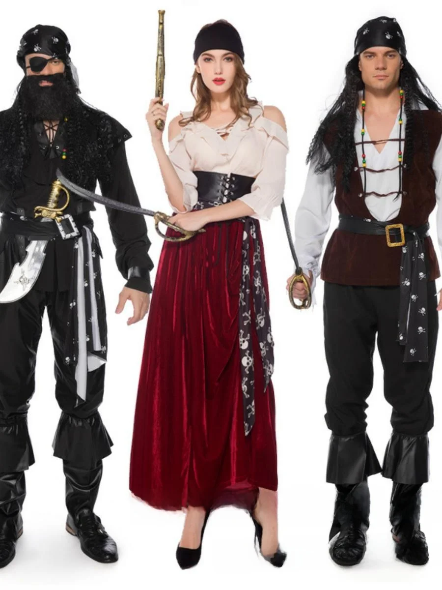 

Костюм карибского пирата для взрослых, новый костюм для косплея на Хэллоуин, одежда для ролевых игр, хлопковый традиционный китайский сценический костюм...