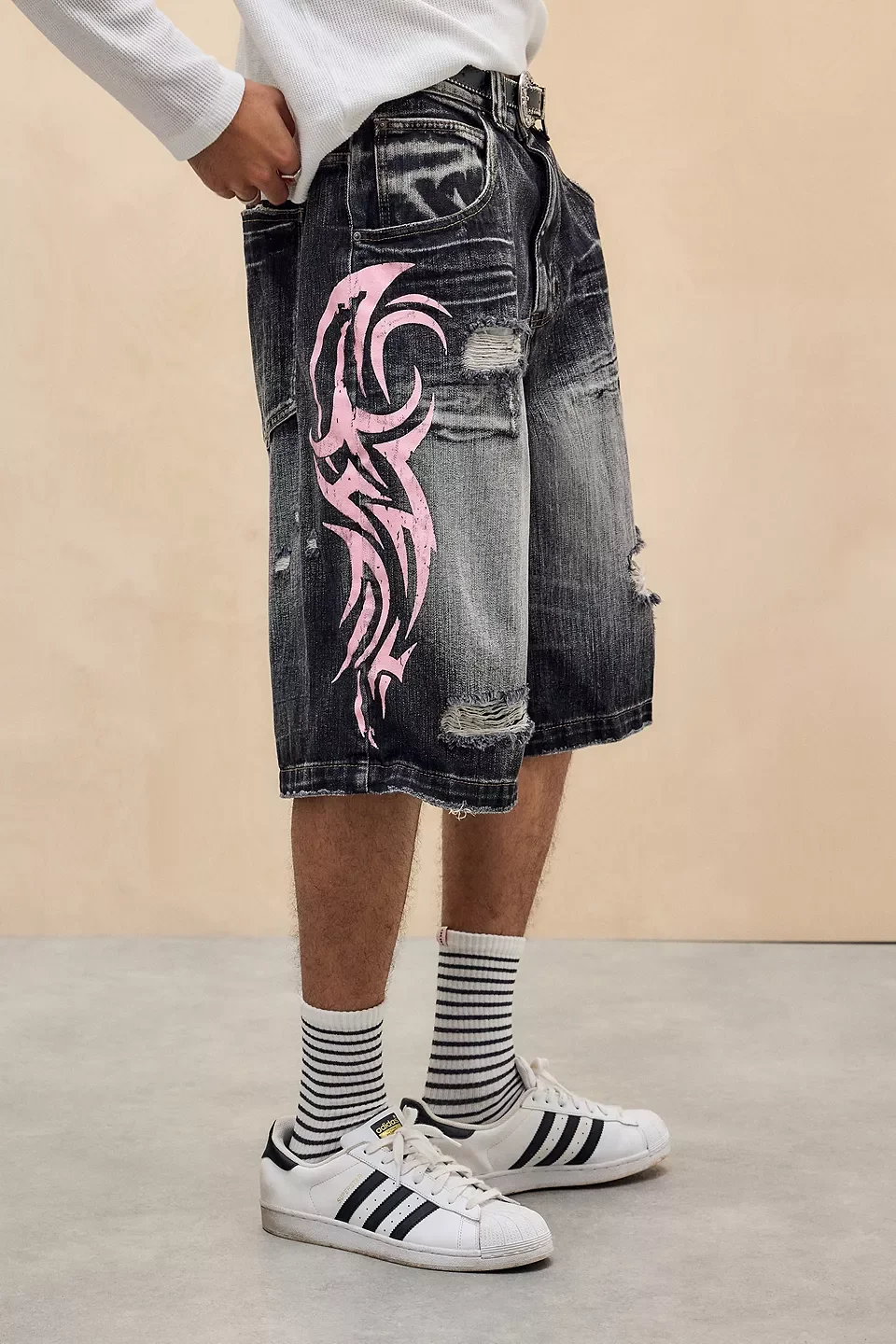 GELITAYIN American Retro Gothic Women Denim Shorts Pattern Embroidery Loose Unisex Shorts Y2K Printing Korean Casual Fashion Cou