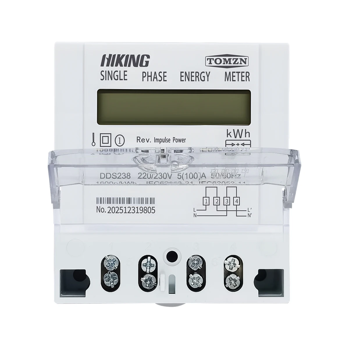 TOMZN DDS238 BD Bi-Directional Single-Phase DIN Rail kWh Energy Meter–Reverse Active Energy Measurement 5–100A 220/230V50/60Hz