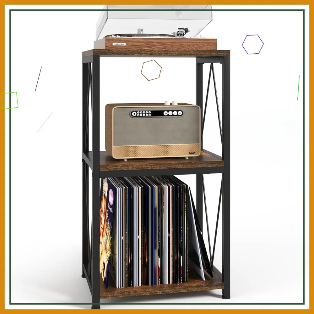 

3-Tier Vinyl Record Player Stand with Storage, Turntable Holder for Bedroom Living Room Office, Rustic Brown
