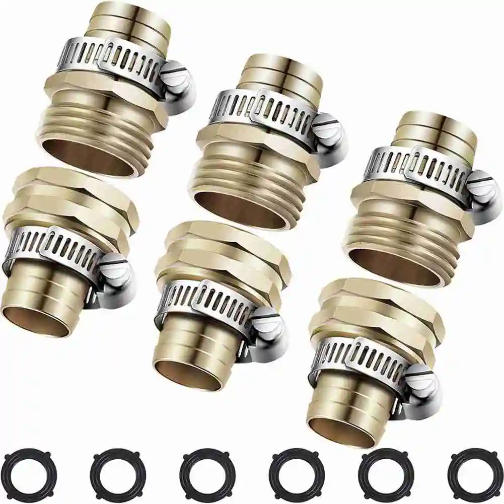 3/4 Inch Brass Garden Hose Repair Kit Mender End Water Hose End Mender Female and Male Hose Connector with 6 Pieces Stainless St