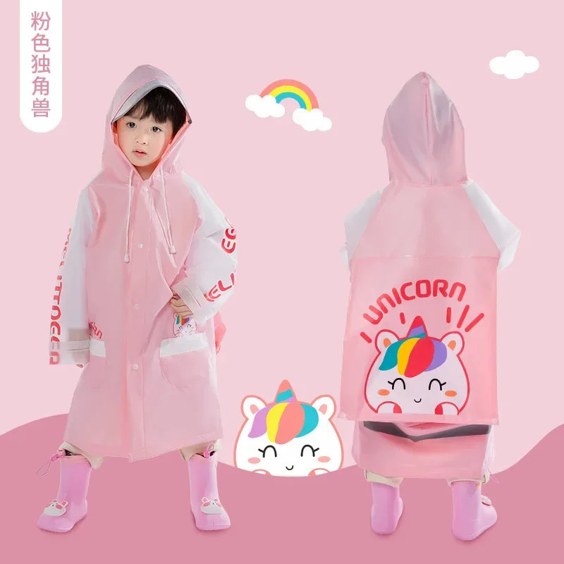 

Children's Raincoat with Schoolbag Cute Cartoon Kids Boy Girl Kindergarten Windproof Split Poncho Coat Overall Long Rainsuit