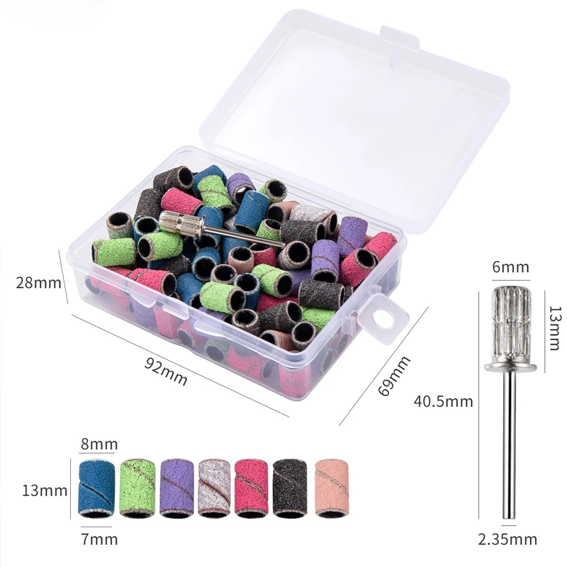 75/100/210Pcs Sanding Cap Bands for Electric Manicure Machine Nail Drill Grinding Bit Files Pedicure Tool 180/120/80# Grit