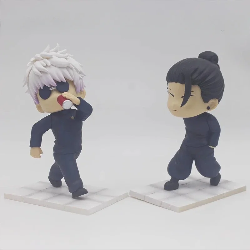 

Anime Jujutsu Kaisen Figures Drinking Dolls Satoru Gojo Statue Q Version Geto Suguru Figure Walk Model PVC Collection Cute Toys