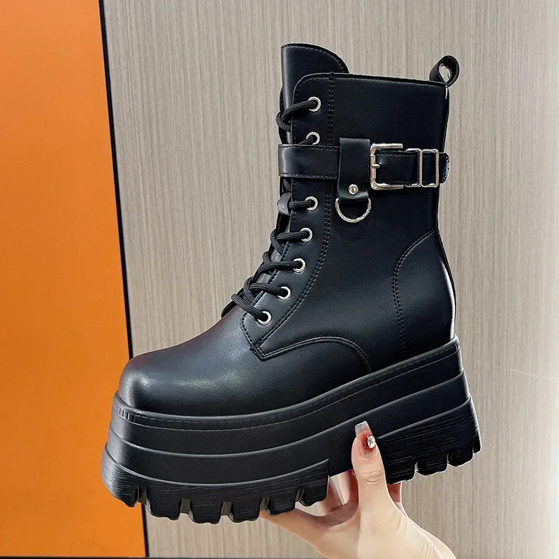 2024 Punk Gothic Platform Ankle Chelsea Boots Women New Rock Emo Chunky Grunge Wedges Motorcyccle Shoes Big Sizes 42 Booty Woman