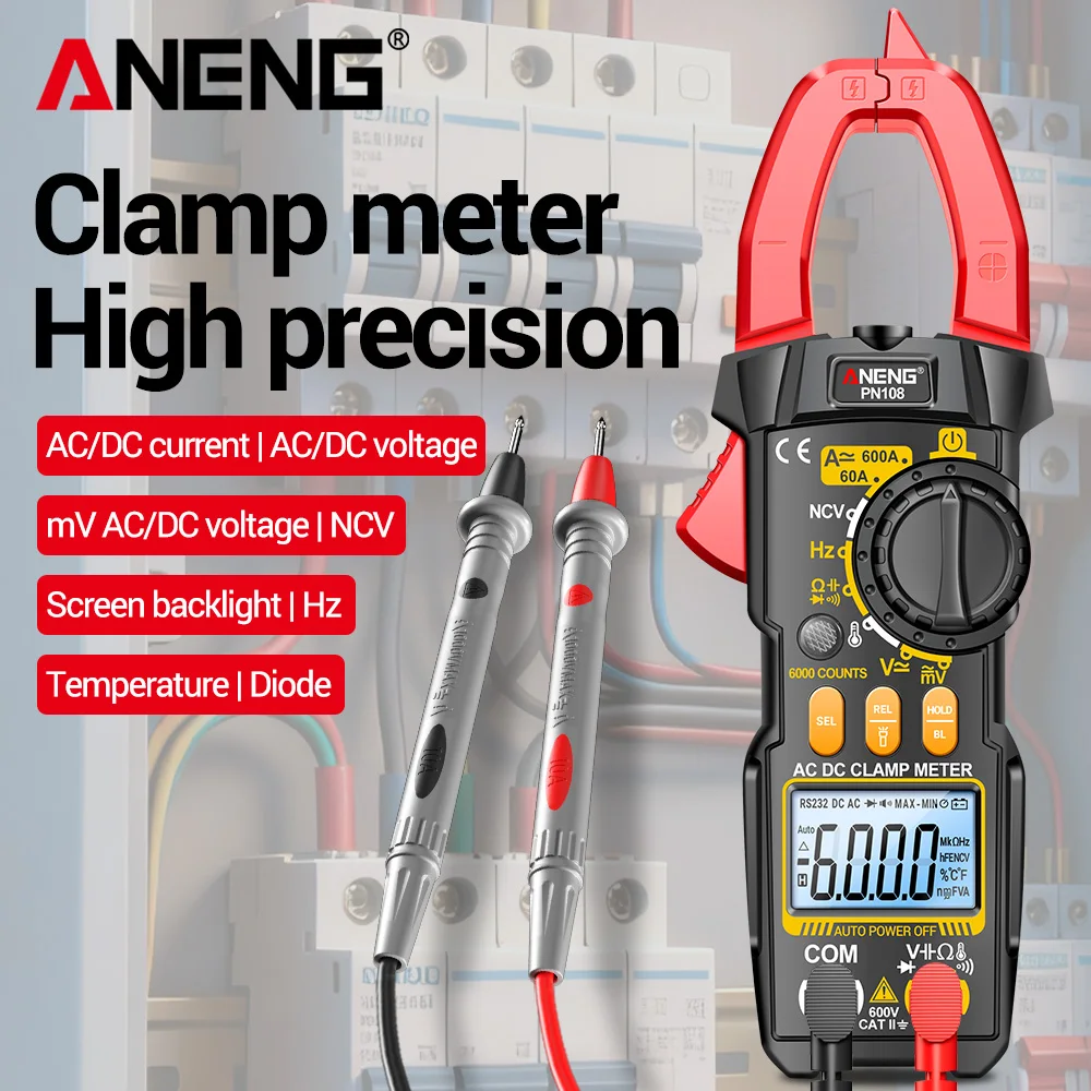 Multimeter 600A Current High-precision Non Contact ANENG PN108 Clamp Meter AC/DC Voltage Multi-functional Temperature Detector