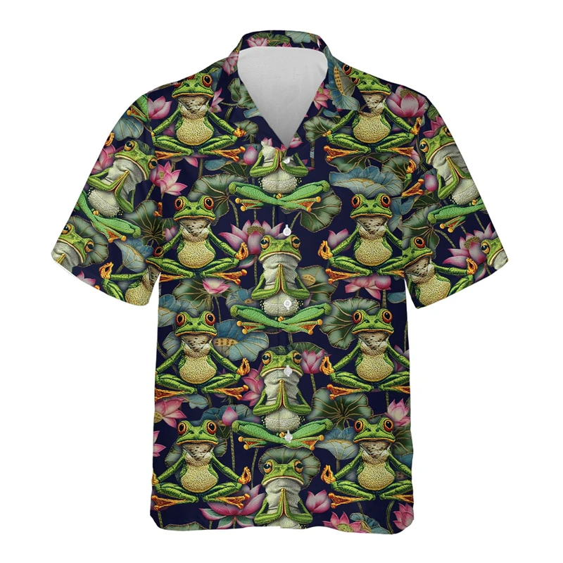 Funny Frog Sport 3D Printed Shirts For Men Clothes Pond Animal Beach Shirt Hawaiian Female Blouses Vacation Boy Short Sleeve Top