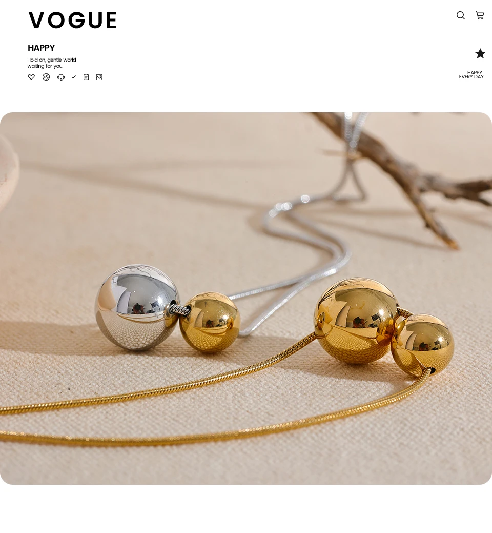 Yhpup Halskette mit rundem Kugelperlen-Anhänger aus Edelstahl, modisch, wasserdicht, Metall, täglich, goldfarben, trendiger Schmuck für Frauen, Geschenk – Detail 10