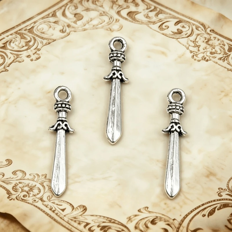 500 Stück antiksilberfarbene Schwert-Anhänger, 22 x 5 mm, für Armbänder, Ohrringe, Schmuckherstellung, A3375, Großhandel – Detail 1