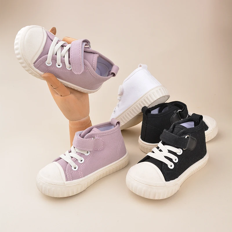 Spring Outdoor Good Quality  Kids Unisex High Top Canvas Flat Daily Casual Sneakers Toddlers Walking Running Shoes  EK9S52