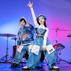 Hip Hop Kids Clothing Crop Tops Sweatshirt Casual Jeans Baggy Pants for Girls Jazz Dance Costumes Boys Streetwear Clothes Set