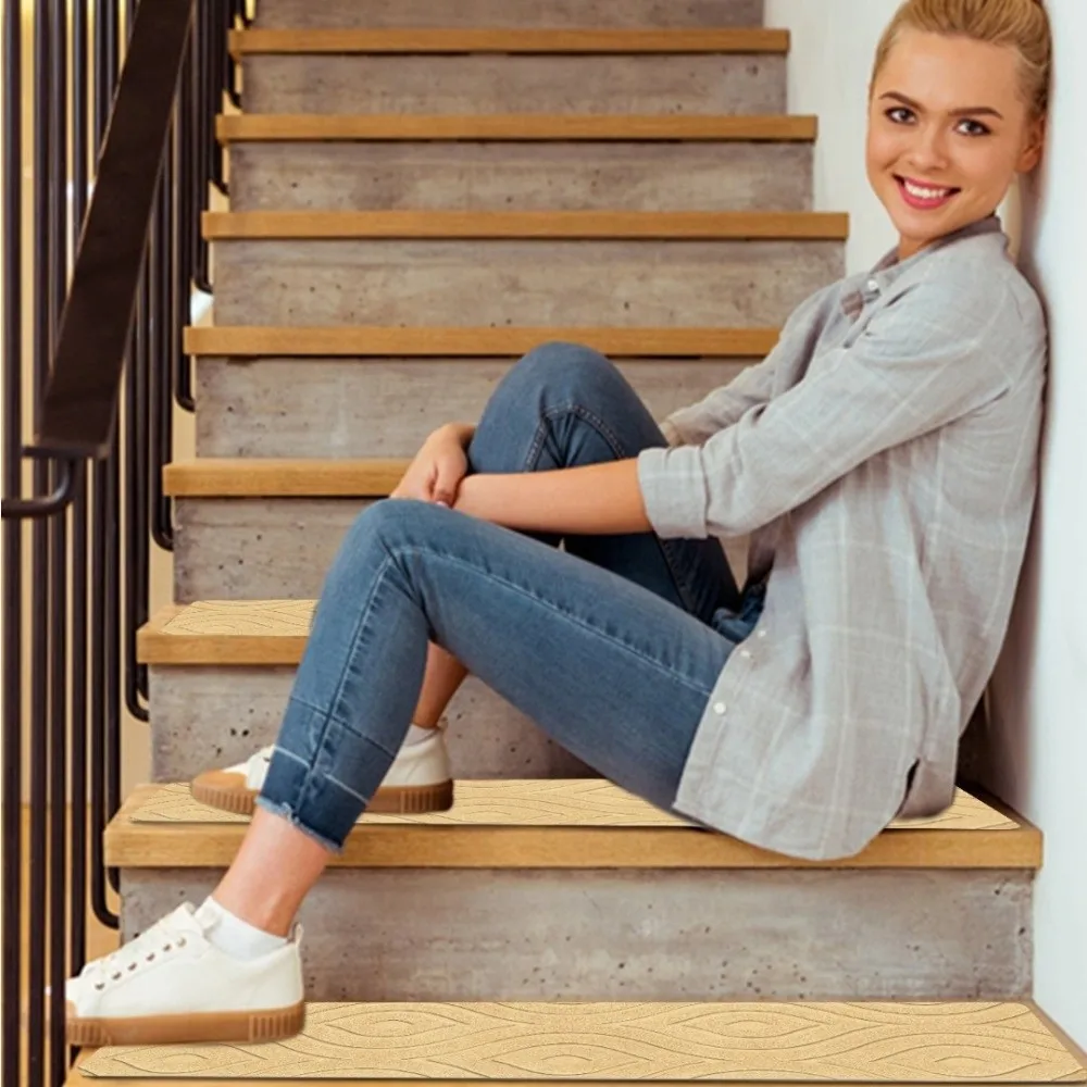 Household TPR Stair Treads Carpets Non-Slip Self Adhesive Staircase Carpet 76x20cm Washable Stepping Mat For Elder