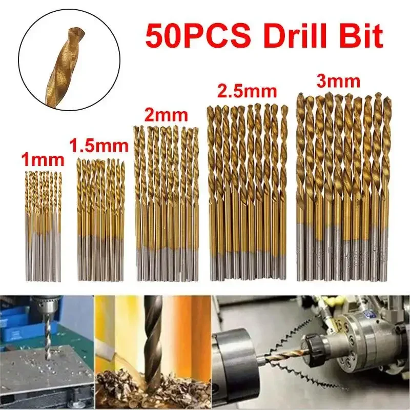 

50Pcs 1.0-3.0mm Titanium Coated Twist Drill Bit Hex Shank High Quality HSS Drill Bits For Wood/Metal Hole Cutter Gun Drill Bit