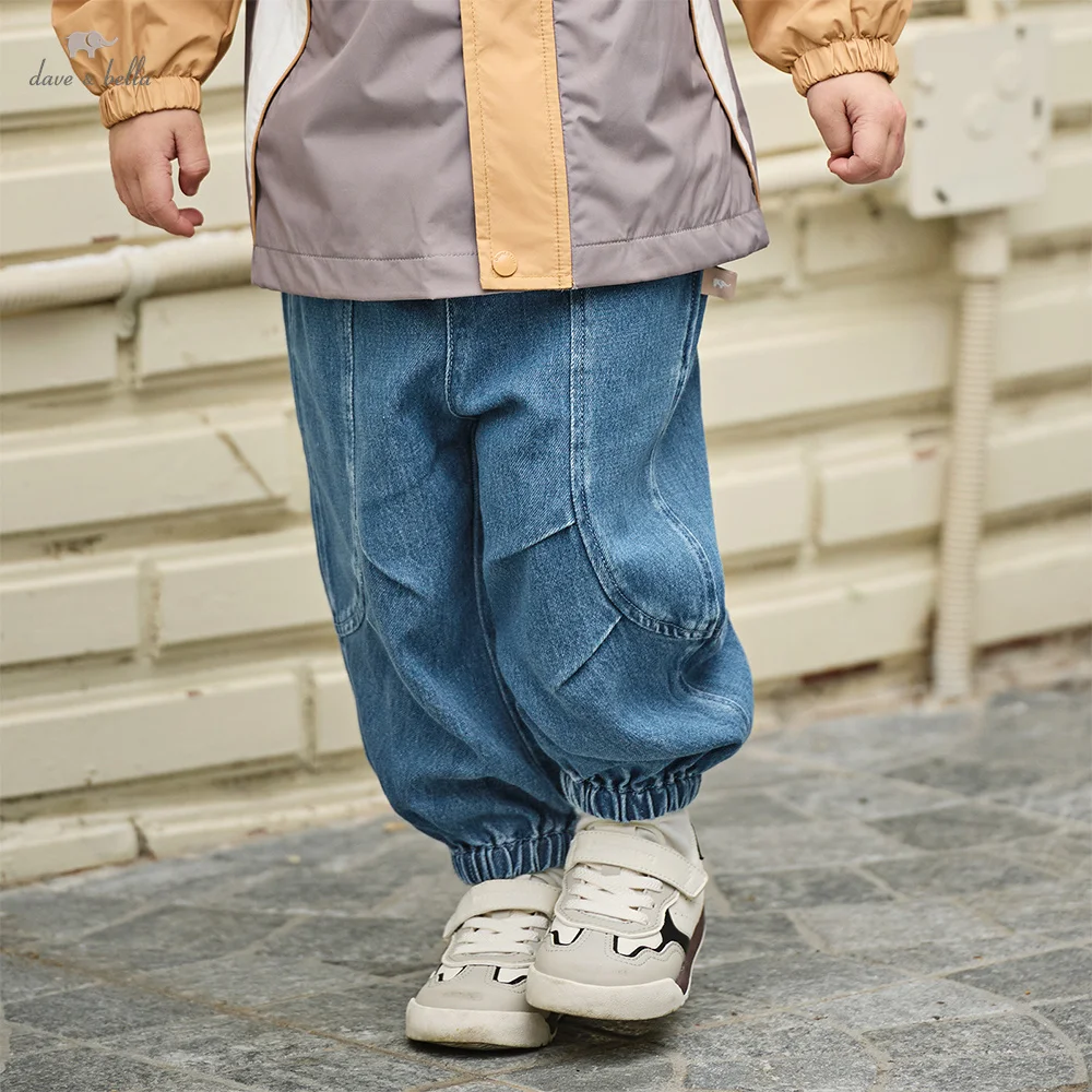 Dave Bella Children Denim Jeans Pant Autumn Spring Boys Clothes Baby Elastic Cowboy Trousers Outdoors Pants for Cotton DB1260403