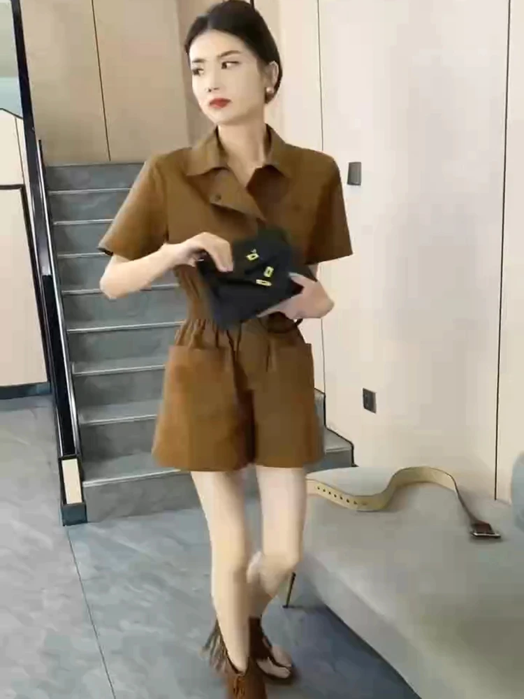 Casual Faionable 2025 verão novas calças femininas de uma peça cintura alta emagrecimento workwear orts corte reto cintura média ort p...