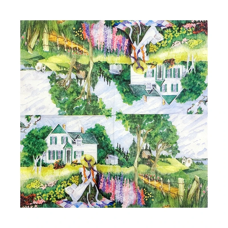 20Pcs/Pack Retro Countryside Table Decoupage Paper Napkins Girl Flower Villiage Napkin Paper Tissue for Party Supplies 25x25cm