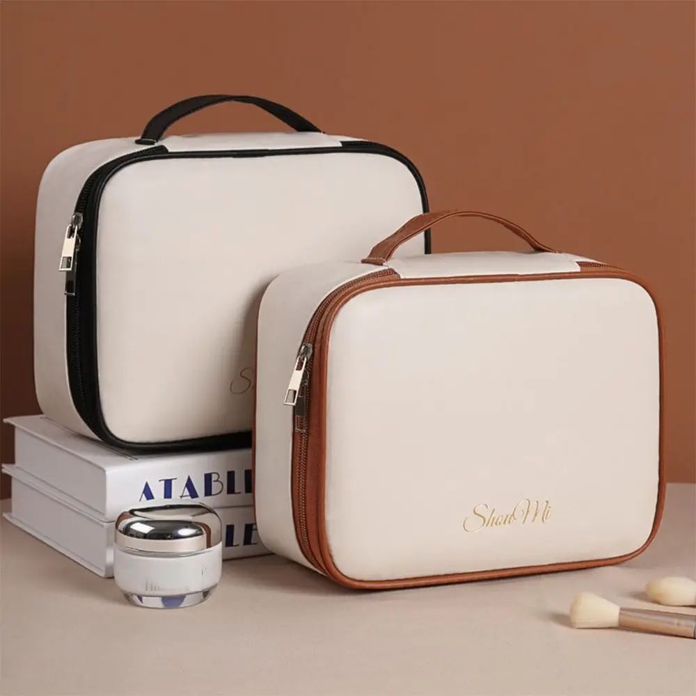 Square Detachable Makeup Bag Waterproof Zipper Cosmetic Bag PU Leather Compartmentalized Storage Makeup Bag Storage Bag