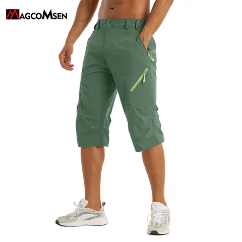 Pantalones Capri 3/4 para Hombre MAGCOMSEN, Secado Rápido, Resistentes al Agua, Ligeros, Elásticos, con Bolsillos con Cierre, para Senderismo, Ciclismo, Aire Libre, Verano