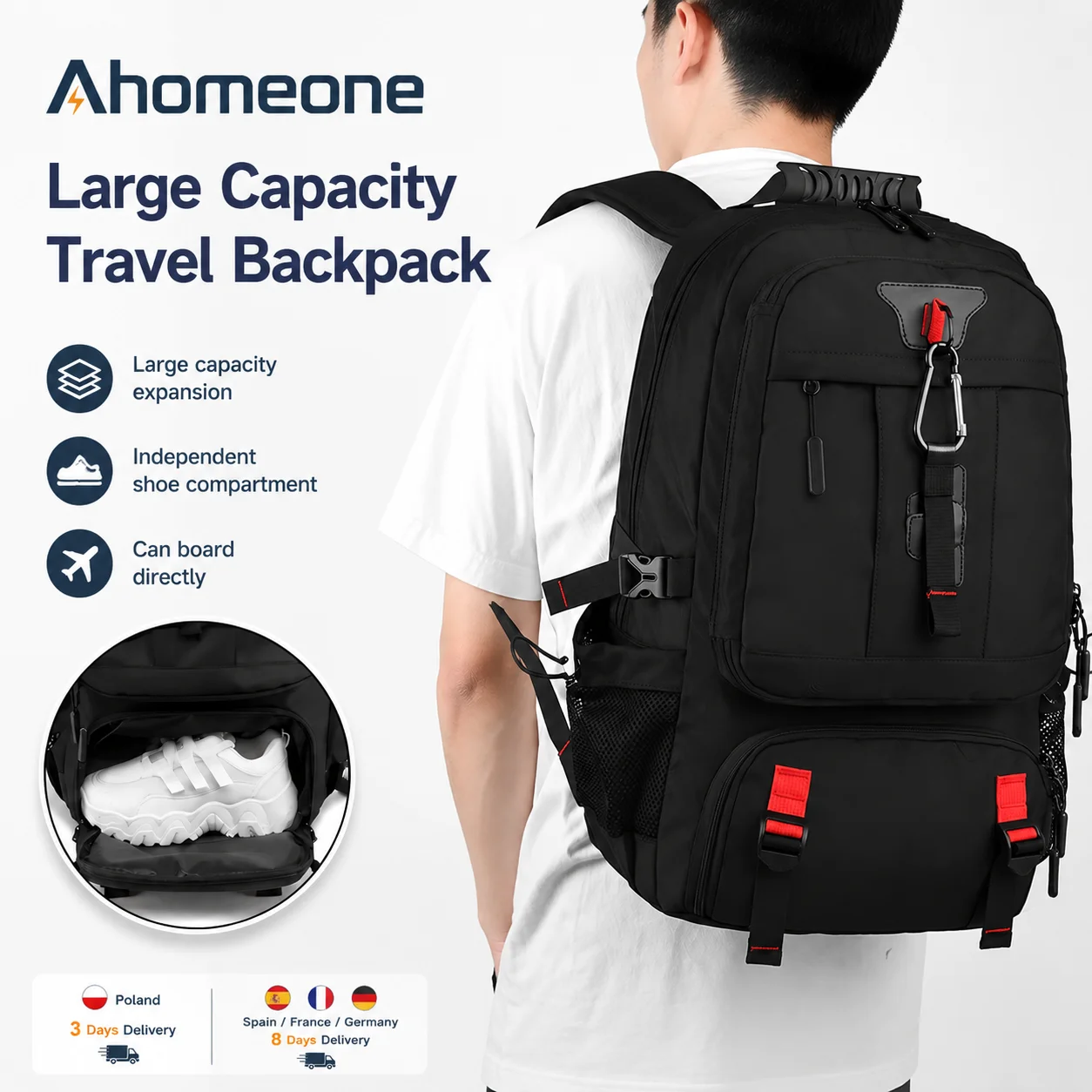Sac à dos de voyage pour ordinateur portable de grande capacité 50L, étanche, avec port de chargement USB, sac à dos de randonnée et de camping pour femmes et hommes, sac à dos de sport de plein air, sac à dos antivol