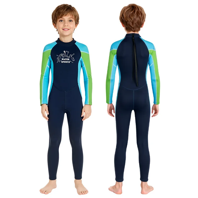 2.5mm Neoprene Kids Wetsuit Back Zip Full Body Long Sleeve Thermal Boys Diving Suit For Surf Swimming Snorkeling Water Sports