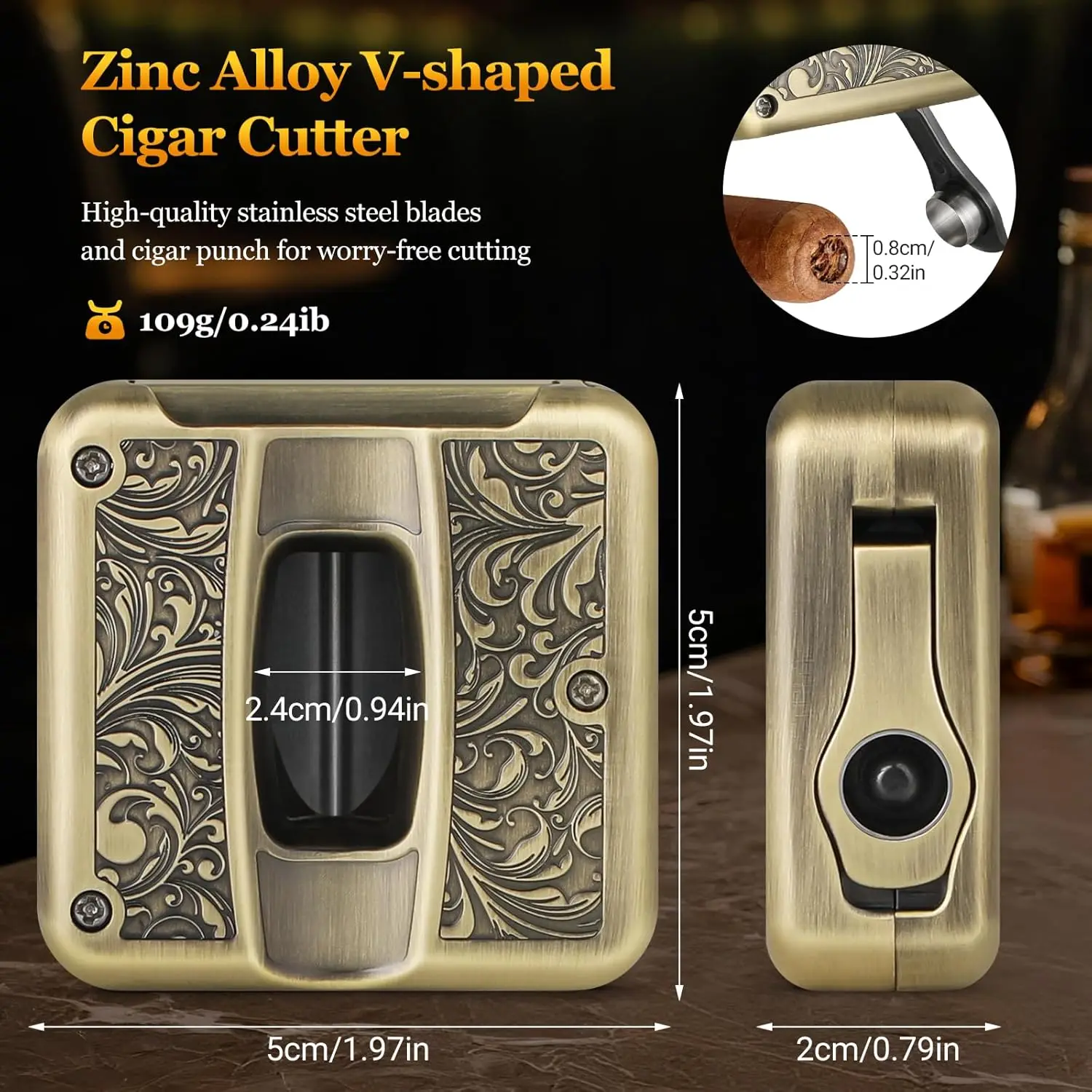 Cigar Cutter,4 in 1 Multifunction V Cut Cutter with Cigar Punch,Cigar Holder & Twin Nubber,Suitable for Max 60 Ring Gauge Cigars