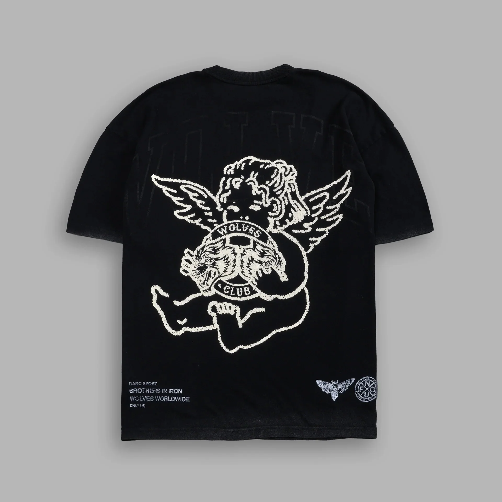 Men's Oversized T-Shirt Angel Wolf Graphic Print Gothic Streetwear Tee 2026 Summer Black Premium Cotton Short Sleeve Casual Tops