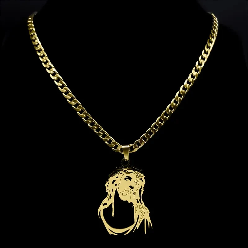 Crown of Thorns Jesus Goddess Necklace for Women Men Stainless Steel Gold Color Hip Hop Long Chain Necklaces Jewelry N3318S05