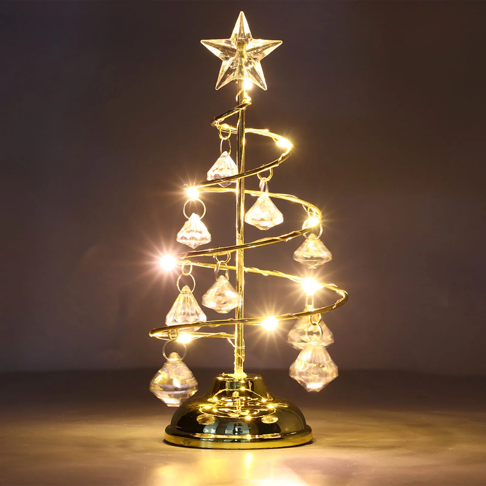 LED Christmas Tree Lamp Small Crystal Decorative Iron Tree Night Light Ornament Gift For Xmas