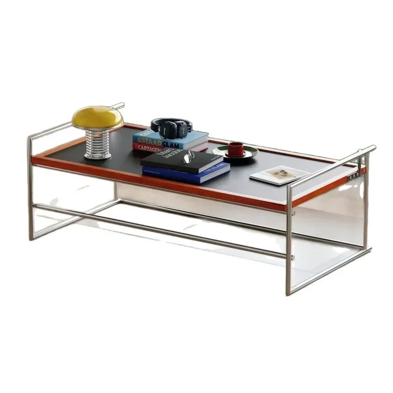 Vintage Solid Wood Coffee Table Stainless Steel Frame Tea Table for Living Room Small Apartment Office Designer Furniture
