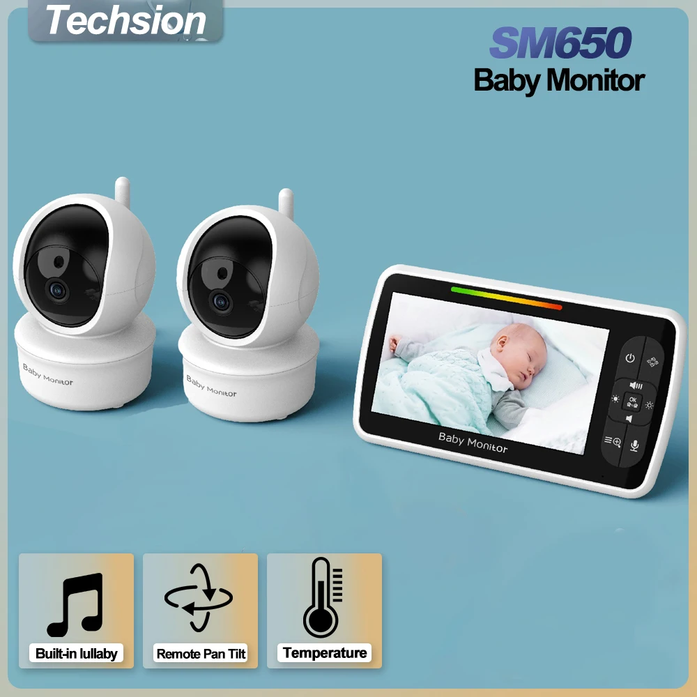 5 Inch 1080P Video Baby Monitor With 2Pcs Camera Remote PTZ Control Digital Zoom Two Way Audio Lullaby Home Nanny Security Cam