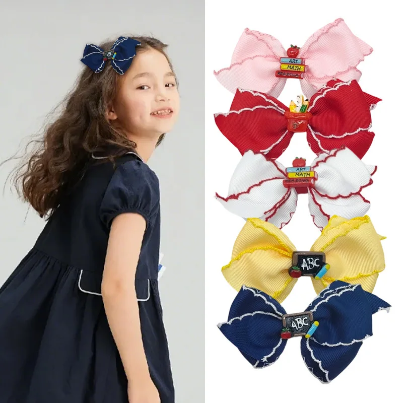 

30pc Baby Girls School Hair Accessories Cute Frill Bow Hair Clips 5-Inch Ribbon Bow Barrette Hairpins for Kids Party Bulk Pack