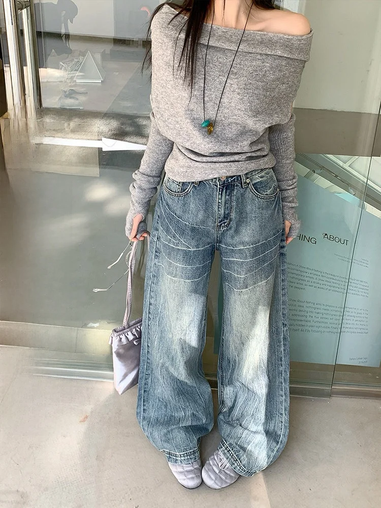 

plus Size Women's Slimming Wide Leg Denim Jeans Spring Summer Trendy Pants Commute Style Washed Natural Waist Jeans
