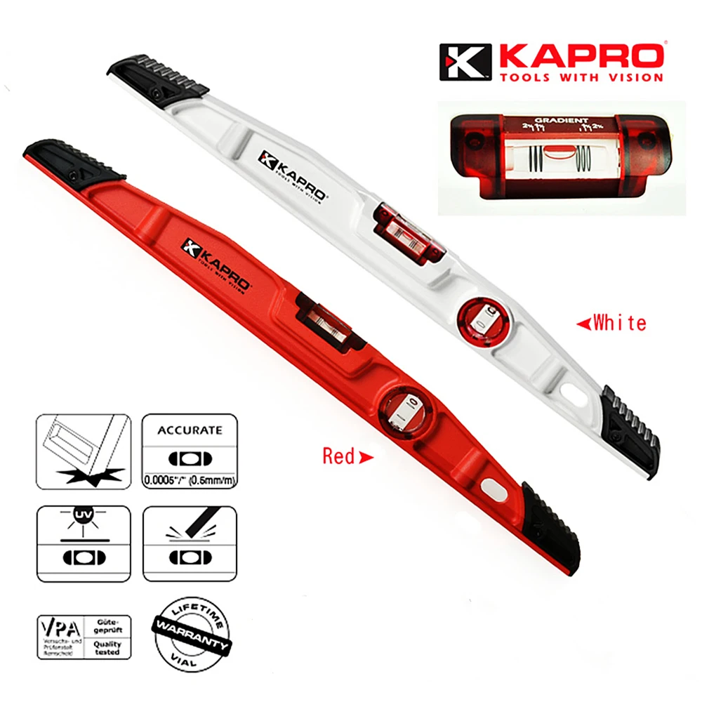 KAPRO 930 Original Heavy-duty Aluminum Alloy Red Bubble Level Inclinometer Level Measuring Tools Shock-absorbing Rubber Ruler