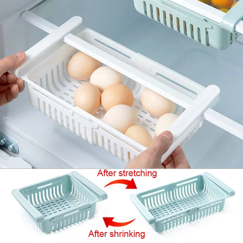 1-2Pcs Kitchen Organizer Fridge Storage Drawer Box Extendable Refrigerator Chest Shelf Home Storage Case Plastic Cabinet Shelves