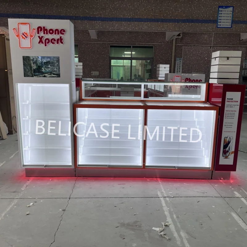 Custom, Shopping Center Mobile Phone Accessories Display Kiosk Design Glass Phone Cases Display Cabinet Cell Phone Repair Kiosk