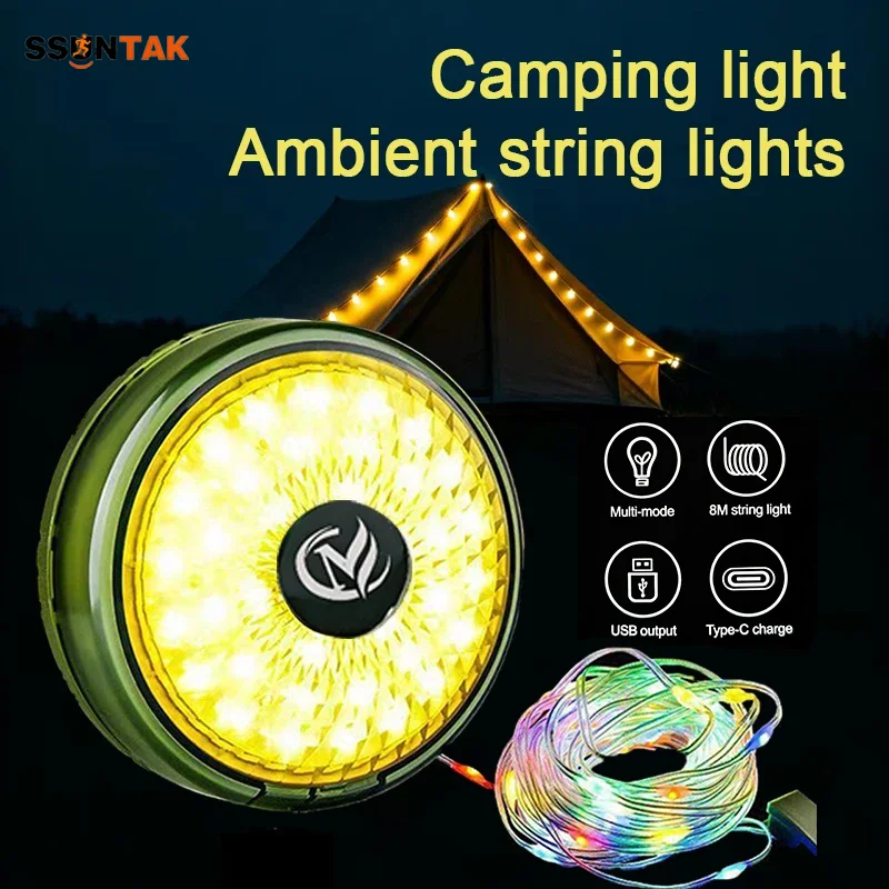 

SSUNTAK 8M LED Camping String Lights Waterproof Outdoor Tent Atmosphere Fairy Light Portable for Garden Party Wedding Home Decor