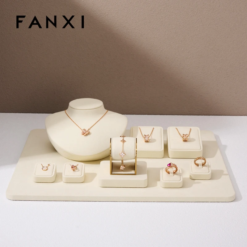 Oirlv Beige Jewelry Display Set Shop Cabinet Display Props for Necklace Display Bust Watch Ring Earrings Bangle Decoration Rack image 2