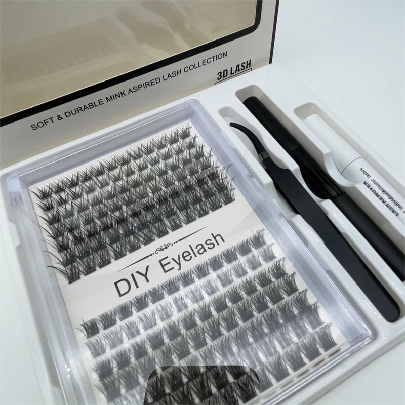 14 Rows/Boxes mixed natural magnification DIY cluster eyelashes glue tweezers set with customized