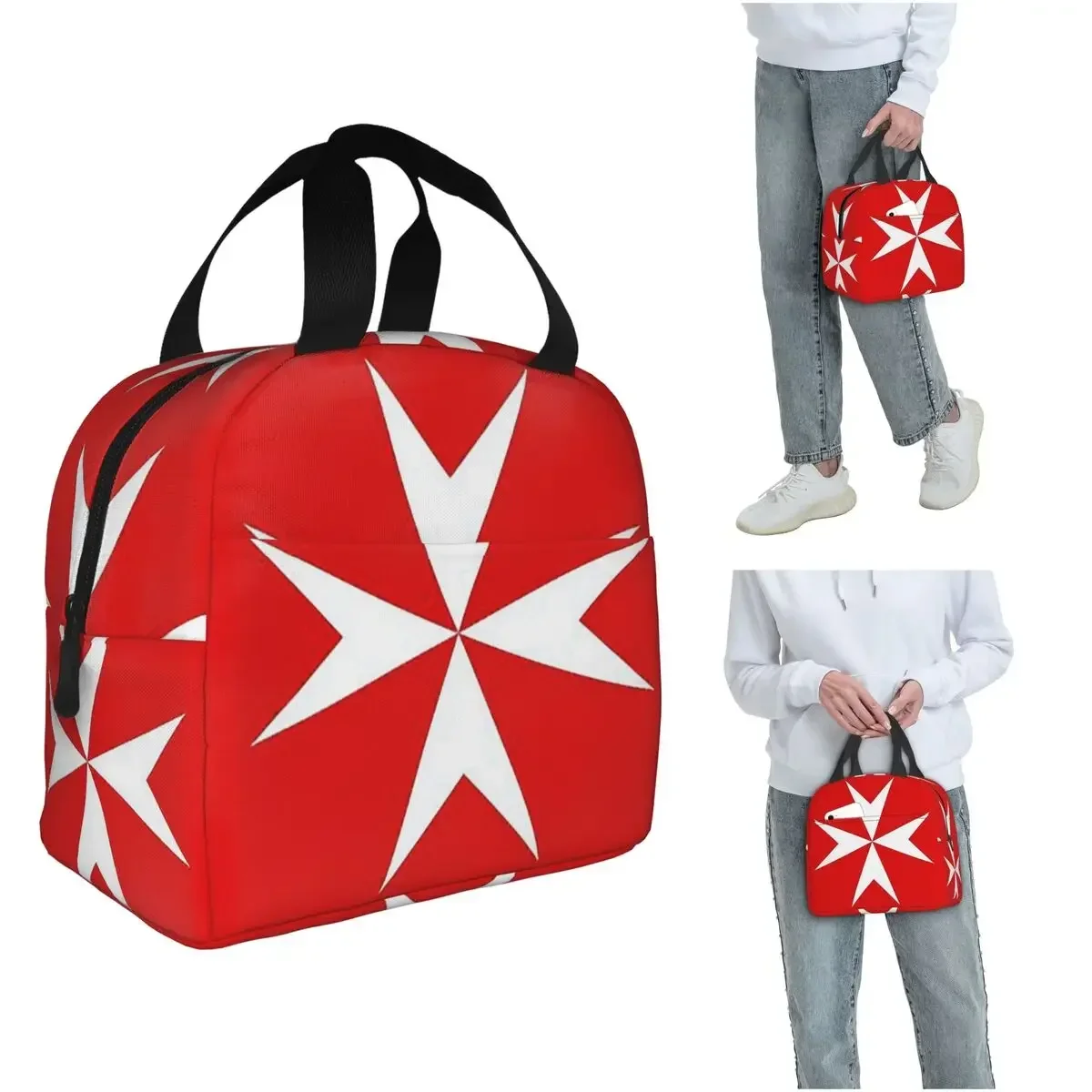 Maltese Cross Flag Insulated Lunch Bag for Women Children Portable Food Boxes Thermal Lunch Box Tote