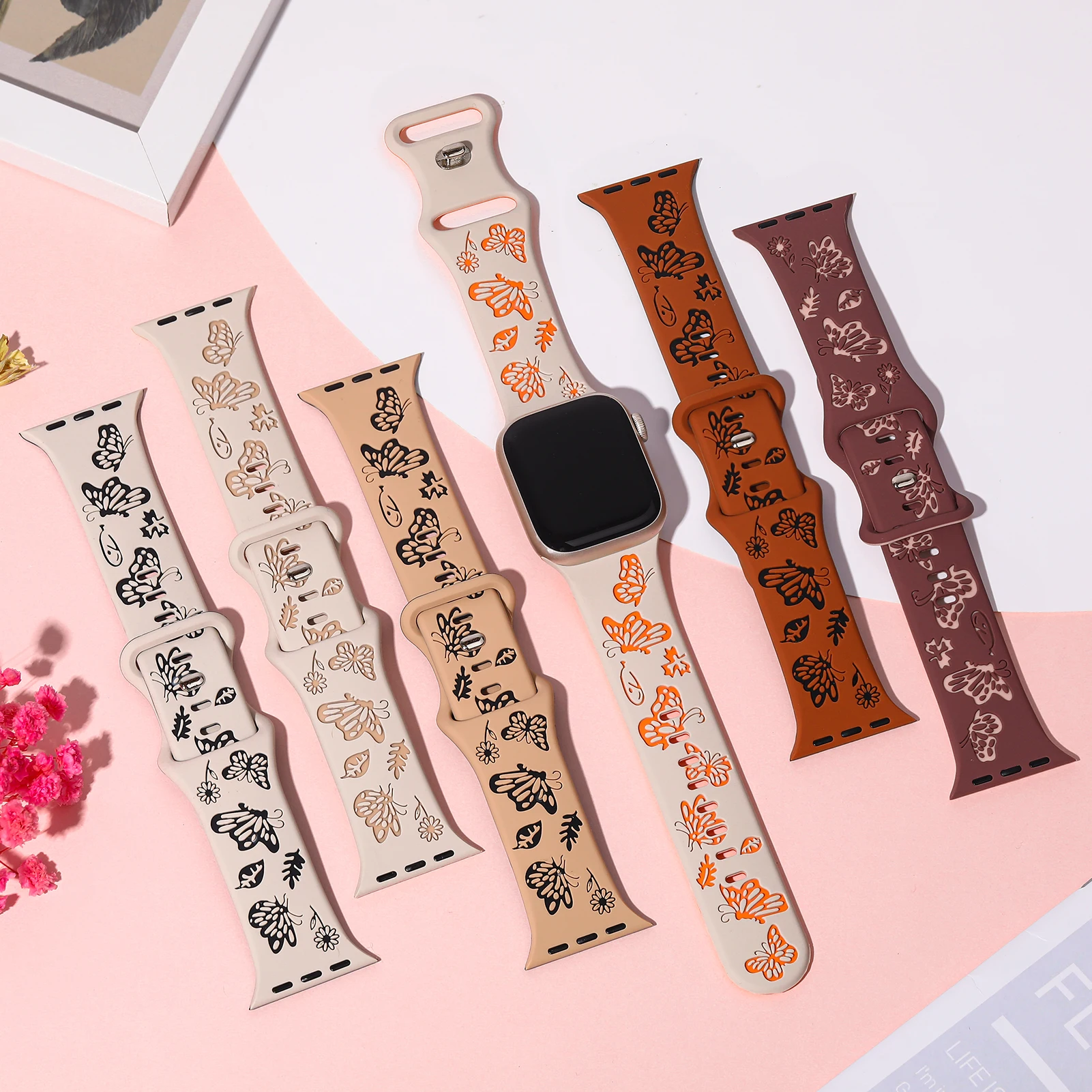 Silicone Strap For Apple Watch Band 45mm 44mm 46mm 42mm 41mm 40mm 49mm Engraved Correa Bracelet Series 8 10 9 7 SE 6 5 4 Ultra 2